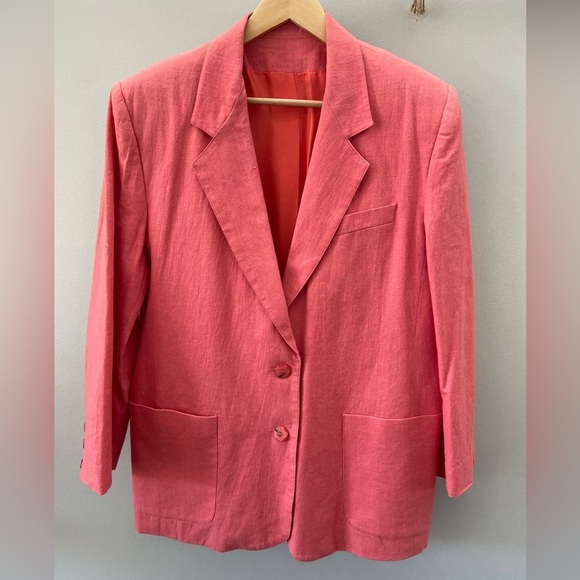 Vintage Stunning Linen/Cotton L/XL Coral Button Down Blazer - Picture 1 of 6